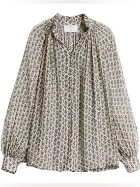 Sabyasachi X H&M Cream Blue Floral Pattern Chiffon Blouse Size M